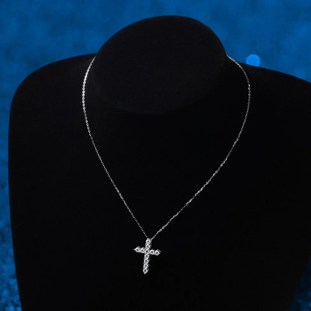 Certified 2.5mm Moissanite Diamond Cross Pendant Necklace NEW